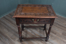 Load image into Gallery viewer, English Drawered Carved Oak Side Table c.1900