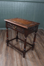 Load image into Gallery viewer, English Drawered Carved Oak Side Table c.1900