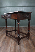 Load image into Gallery viewer, English Drawered Carved Oak Side Table c.1900