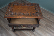 Load image into Gallery viewer, English Drawered Carved Oak Side Table c.1900