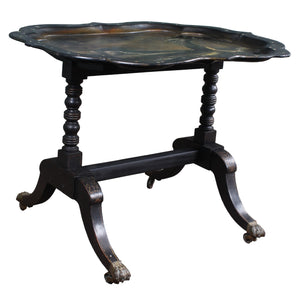 French Papier Mache Tray on Brass Footed Base c.1880