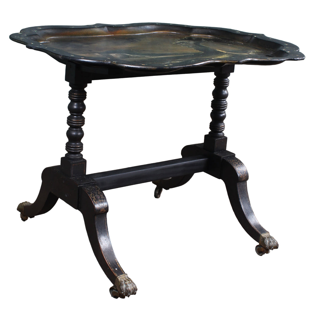 French Papier Mache Tray on Brass Footed Base c.1880