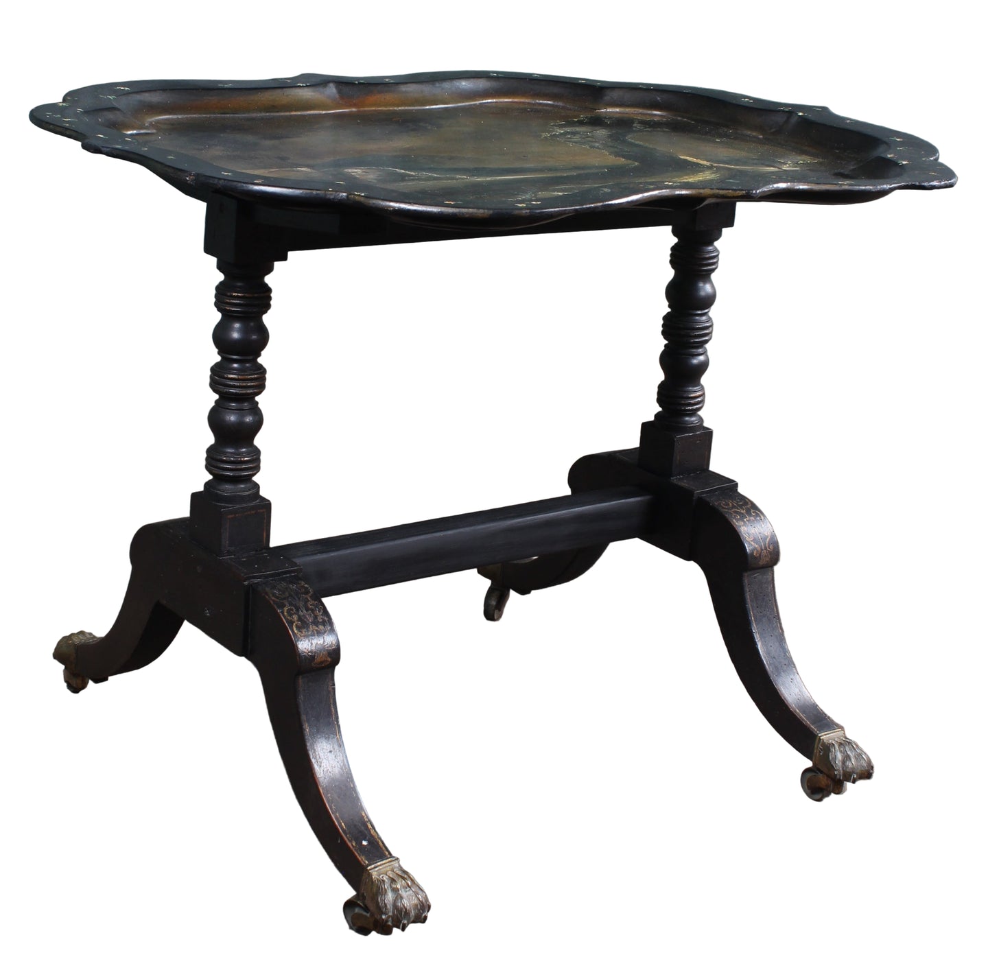French Papier Mache Tray on Brass Footed Base c.1880