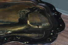 Load image into Gallery viewer, French Papier Mache Tray on Brass Footed Base c.1880