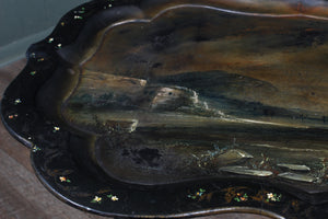 French Papier Mache Tray on Brass Footed Base c.1880