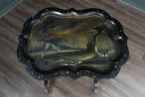 French Papier Mache Tray on Brass Footed Base c.1880
