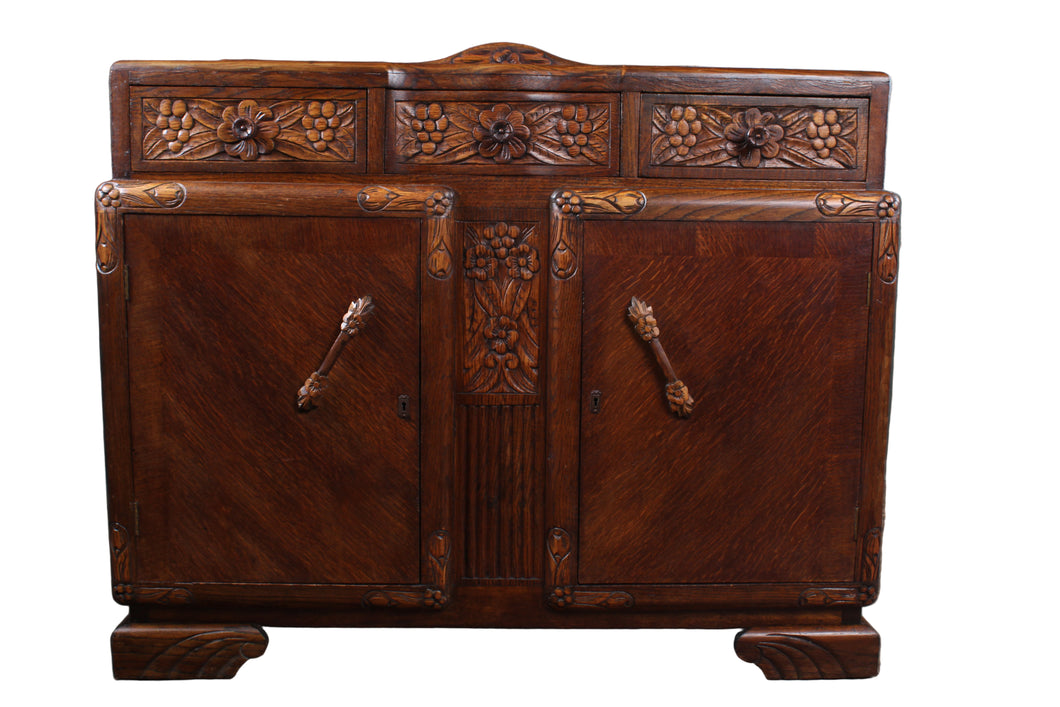 English Oak Art Deco Sideboard c.1930