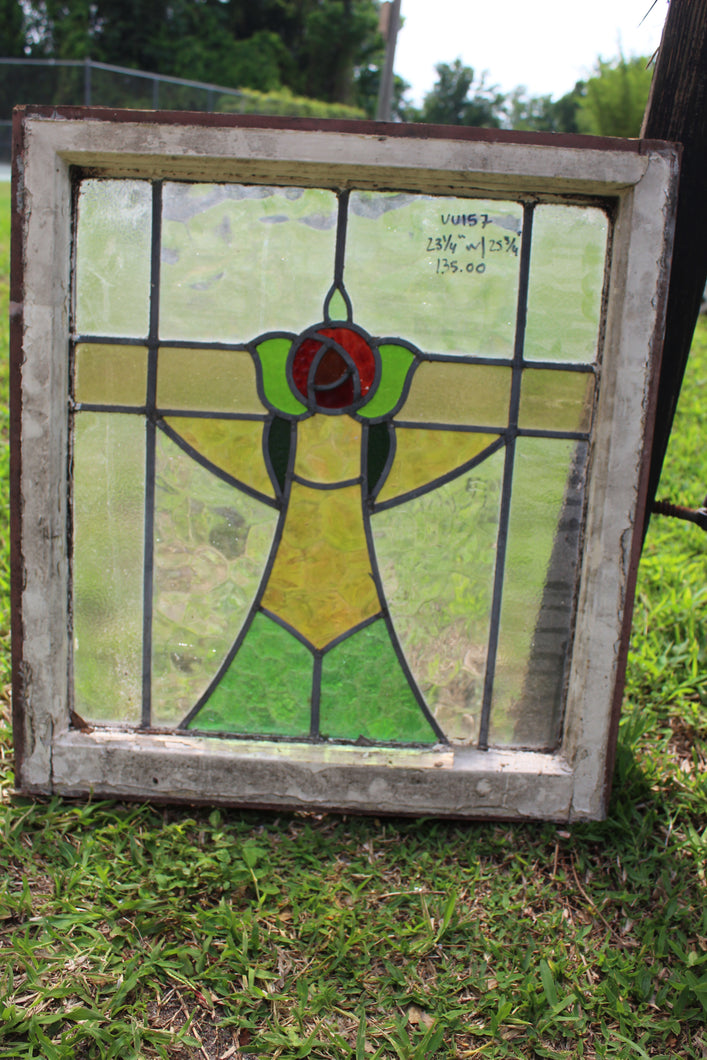 Antique English Stained Glass in Original Frame