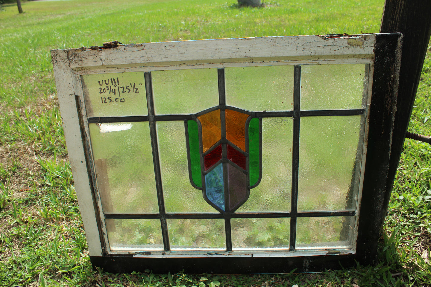 Antique English Stained Glass in Original Frame