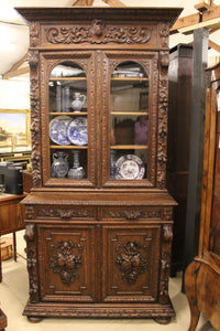 French Oak Bookcase over Cupboard c1880