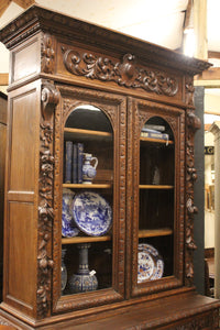 French Oak Bookcase over Cupboard c1880