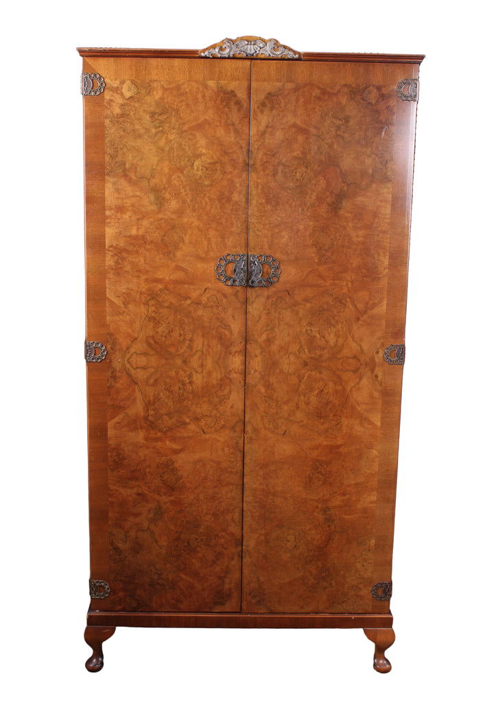 English Burl Walnut Gentlemans Wardrobe c.1940