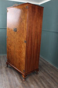 English Burl Walnut Gentlemans Wardrobe c.1940