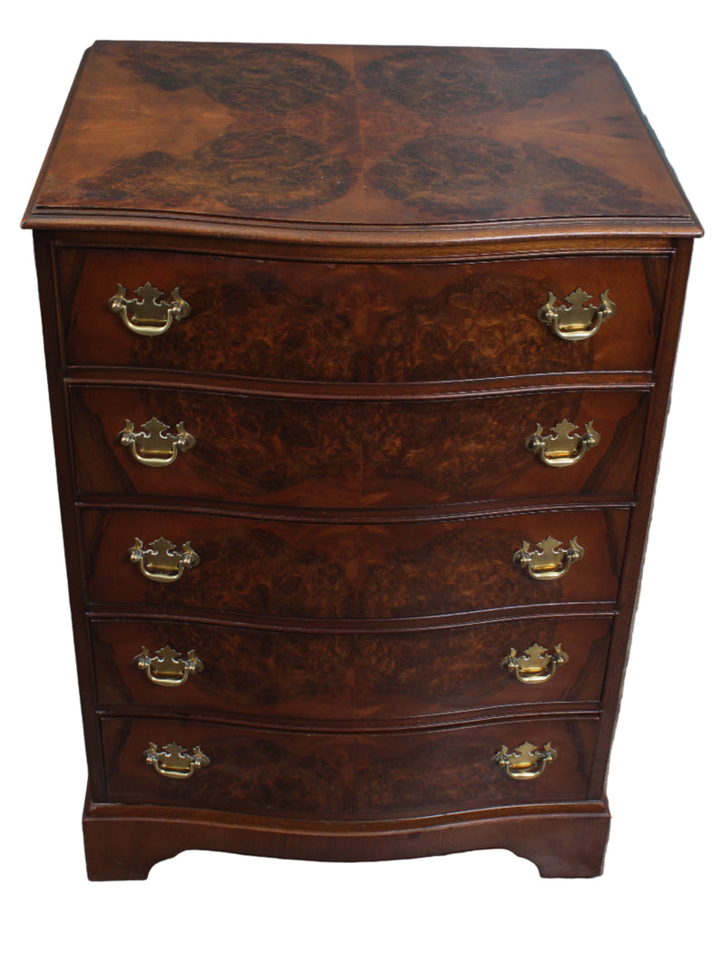 Petite English Burl Walnut Chest c.1900