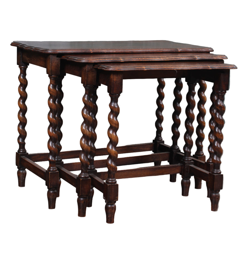 English Oak Barley Twist Nest of Tables c.1900