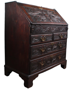 English Carved Oak Bureau c.1780