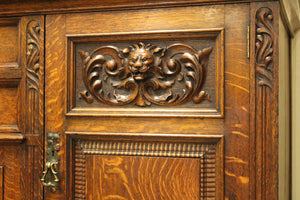 English Carved Oak Mirrored Sideboard c.1870 - 1890