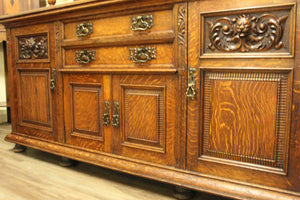 English Carved Oak Mirrored Sideboard c.1870 - 1890