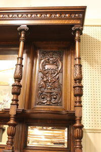 English Carved Oak Mirrored Sideboard c.1870 - 1890