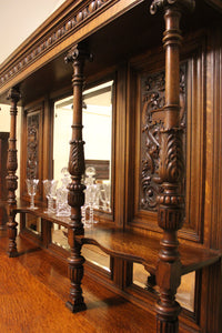 English Carved Oak Mirrored Sideboard c.1870 - 1890