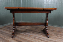 Load image into Gallery viewer, Vintage English Oak Trestle Drawleaf Table