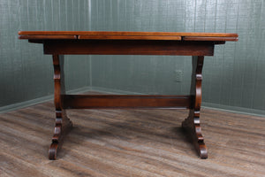 Vintage English Oak Trestle Drawleaf Table