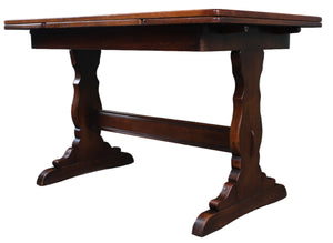Vintage English Oak Trestle Drawleaf Table