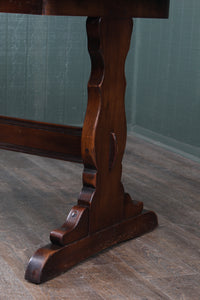 Vintage English Oak Trestle Drawleaf Table