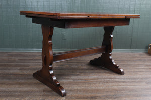 Vintage English Oak Trestle Drawleaf Table