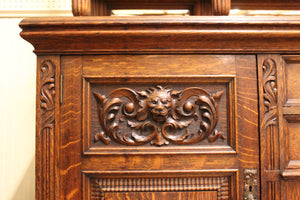 English Carved Oak Mirrored Sideboard c.1870 - 1890