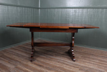 Load image into Gallery viewer, Vintage English Oak Trestle Drawleaf Table