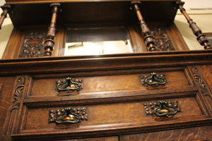 English Carved Oak Mirrored Sideboard c.1870 - 1890