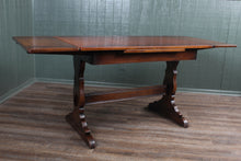 Load image into Gallery viewer, Vintage English Oak Trestle Drawleaf Table