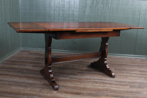 Vintage English Oak Trestle Drawleaf Table