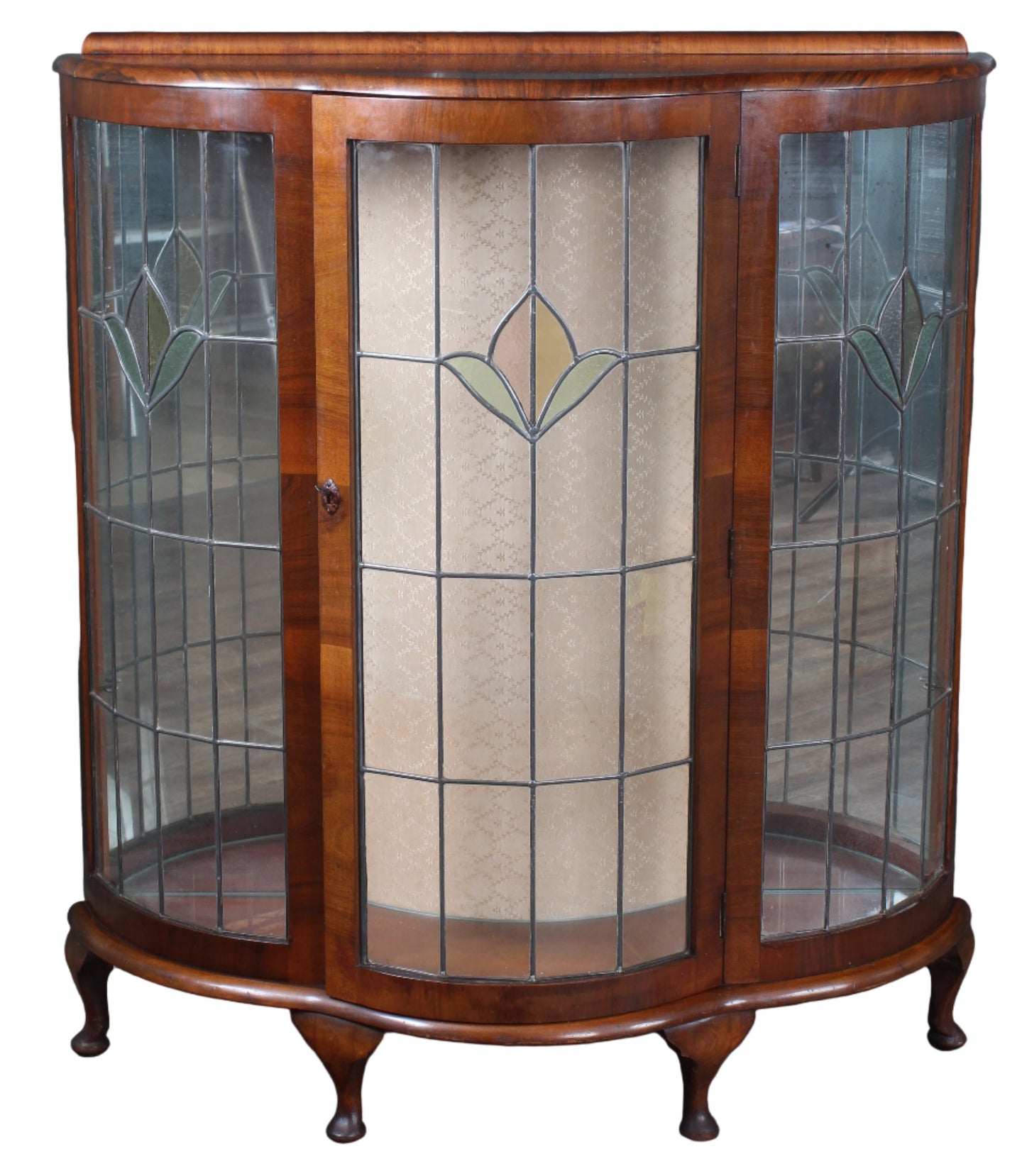 English Walnut Leaded Glass Display Cabinet c.1900