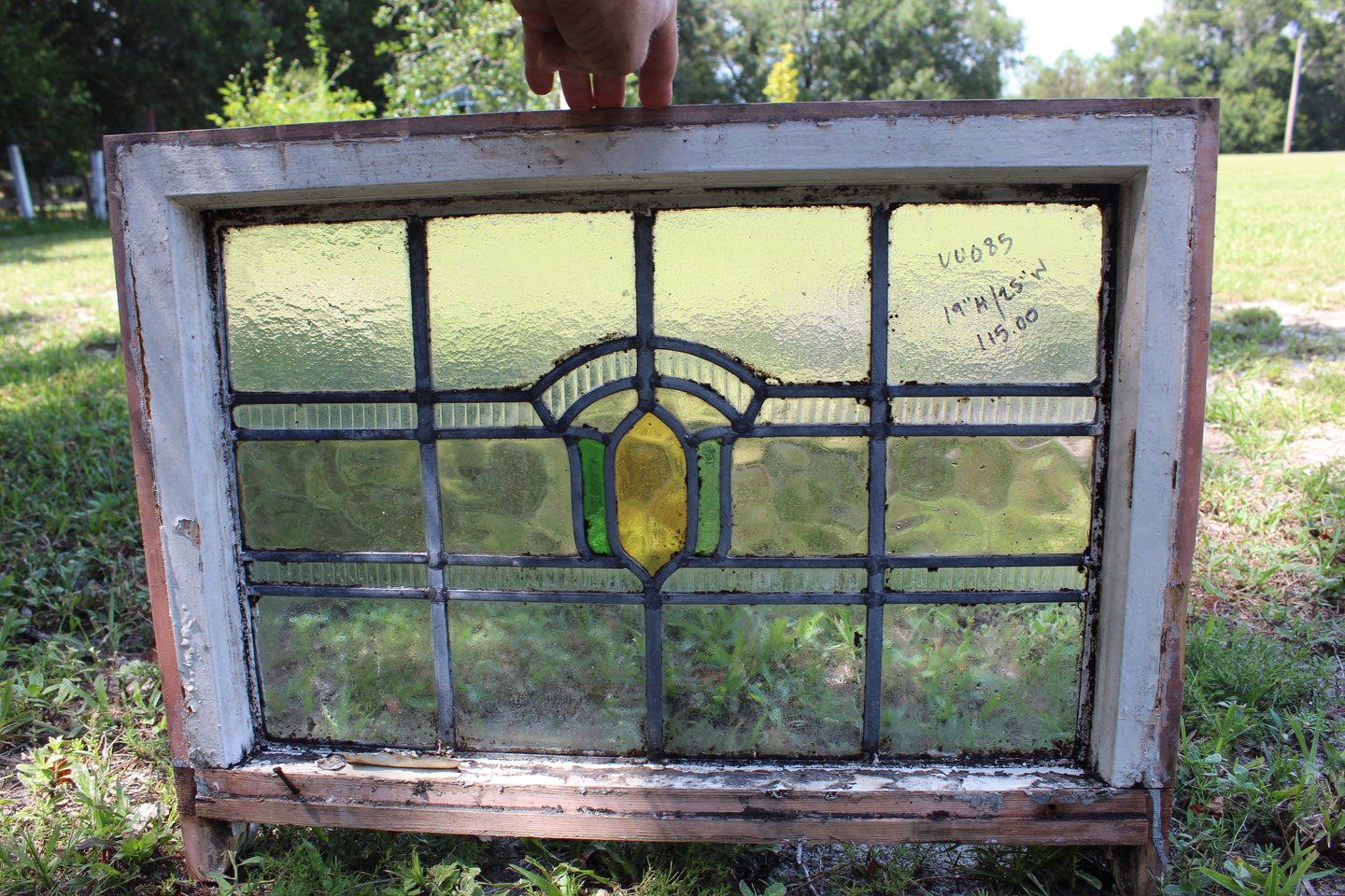 Antique English Stained Glass in Original Frame