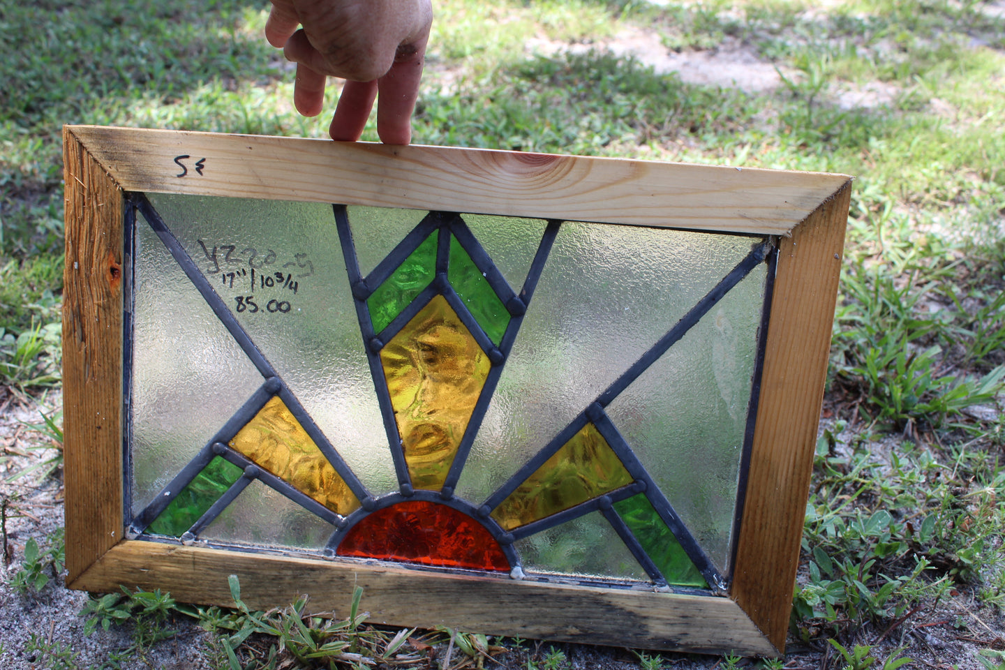 Antique English Stained Glass in Shipping Frame