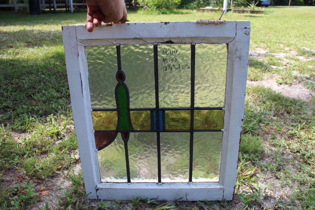 Antique English Stained Glass in Original Frame