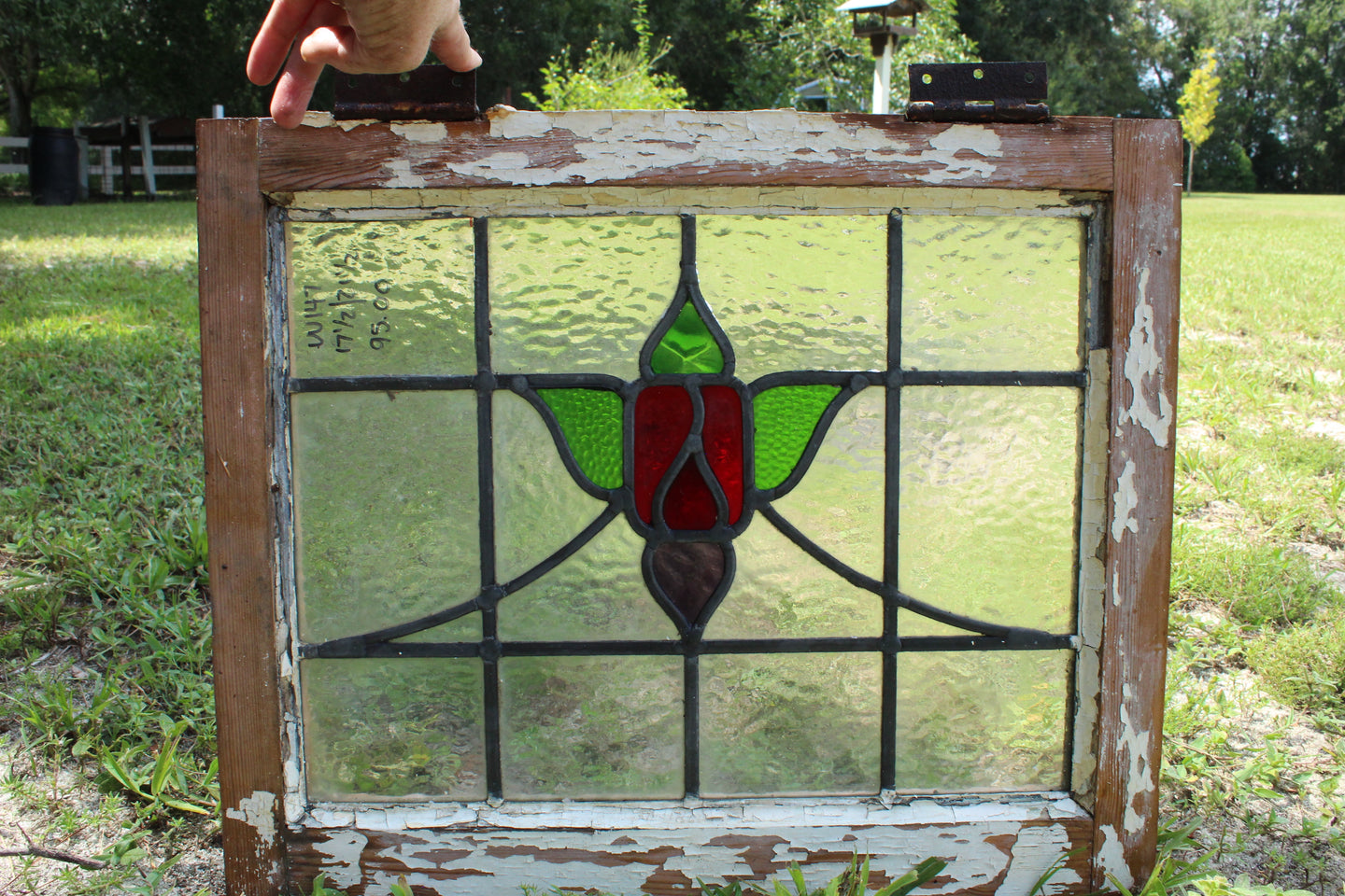 Antique English Stained Glass in Shipping Frame