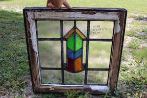 Antique English Stained Glass in Original Frame