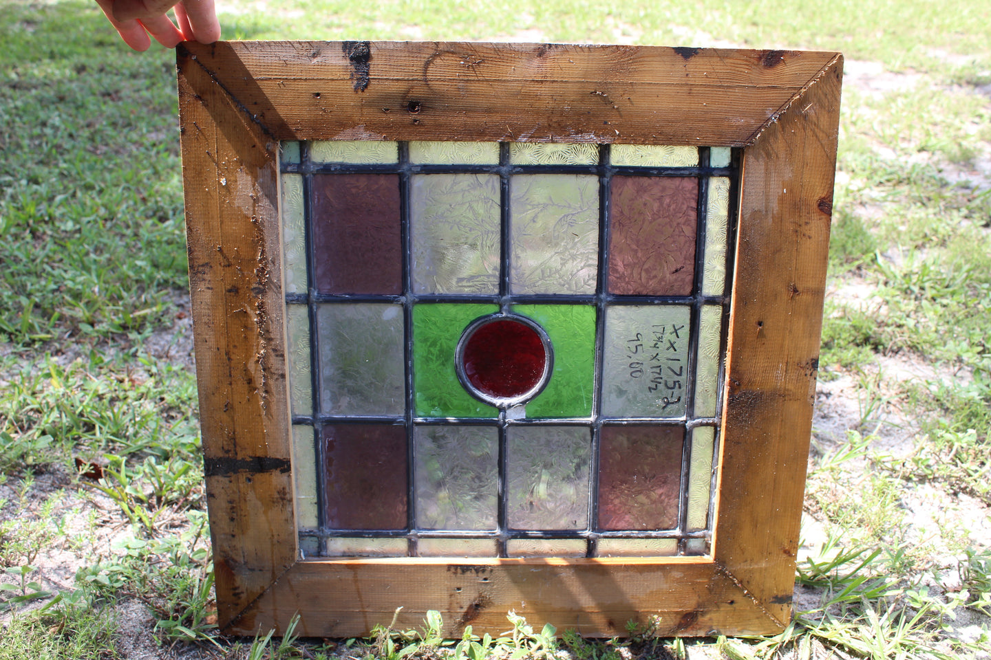 Antique English Stained Glass in Original Frame