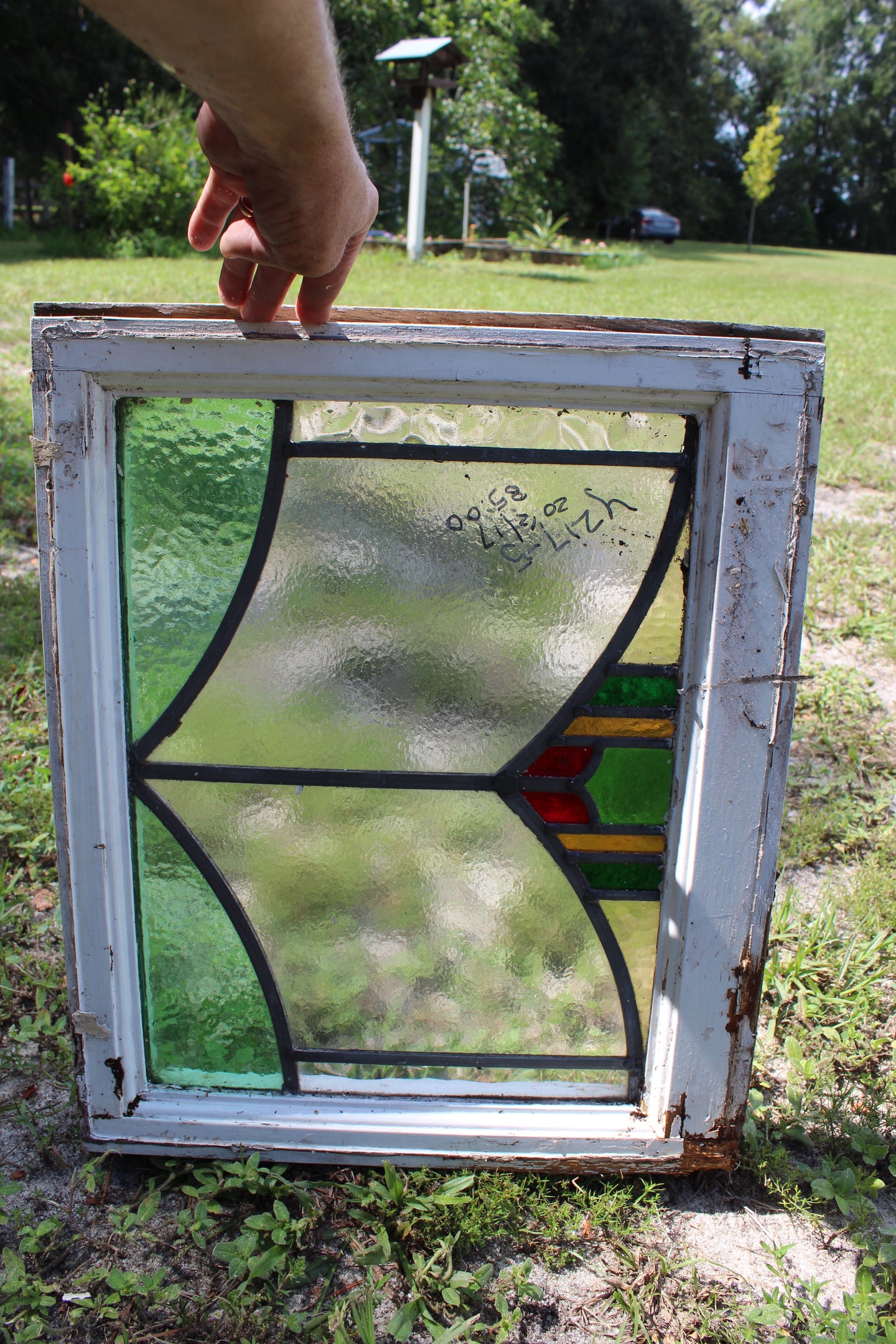 Antique English Stained Glass in Original Frame