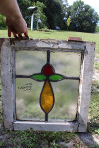 Antique English Stained Glass in Original Frame