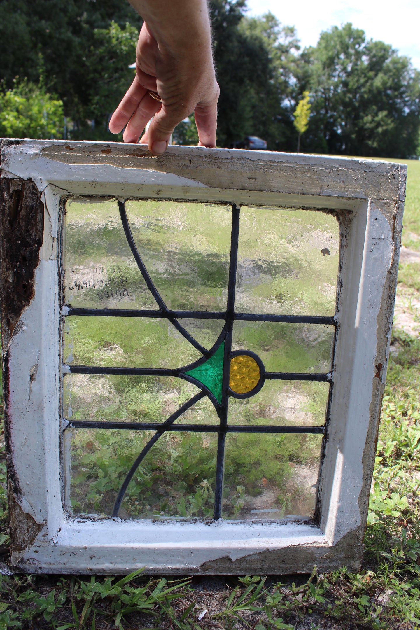 Antique English Stained Glass in Original Frame