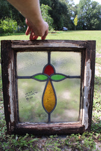 Antique English Stained Glass in Original Frame