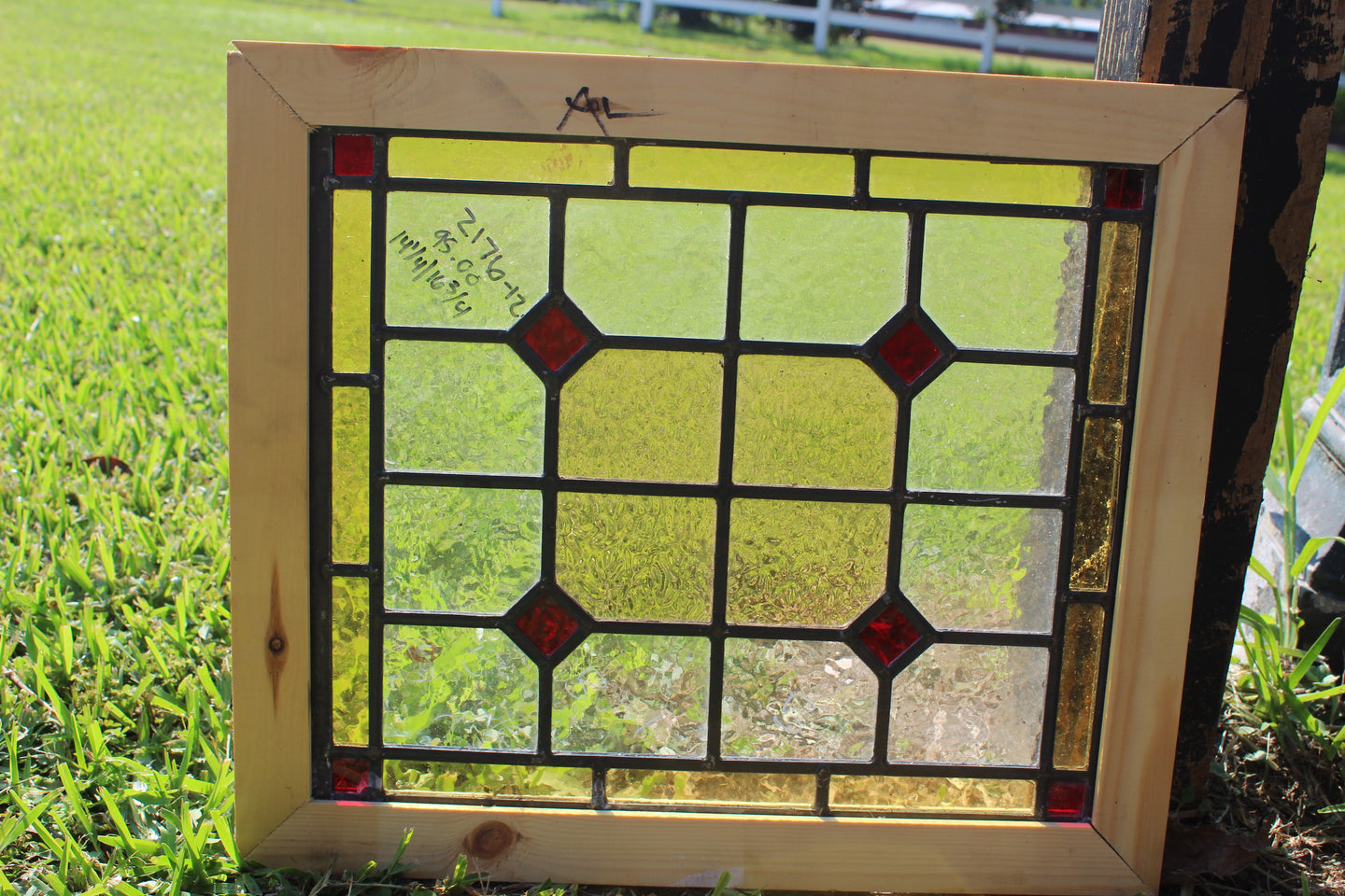 Antique English Stained Glass in Shipping Frame c.1880