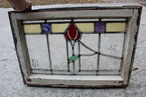 Antique English Stained Glass in Original Frame