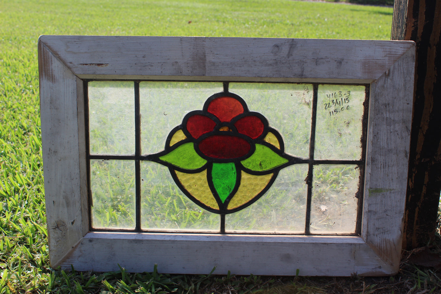 Antique English Stained Glass in Original Frame