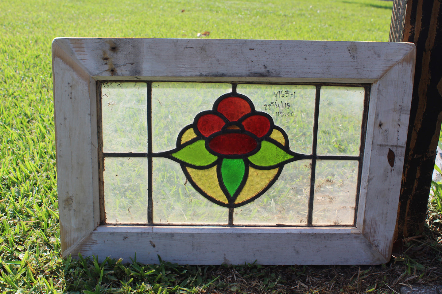 Antique English Stained Glass in Original Frame