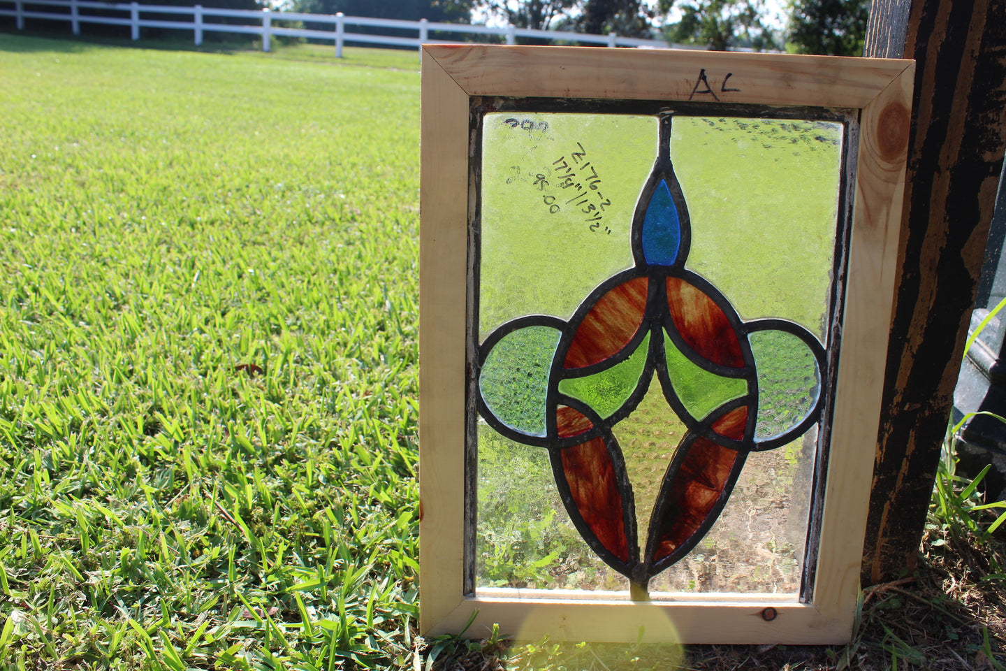 Antique English Stained Glass in Shipping Frame